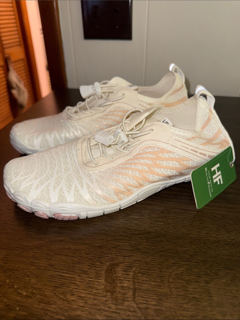 Women's Slip-On Athletic Sneakers in Cream with Peach Accents